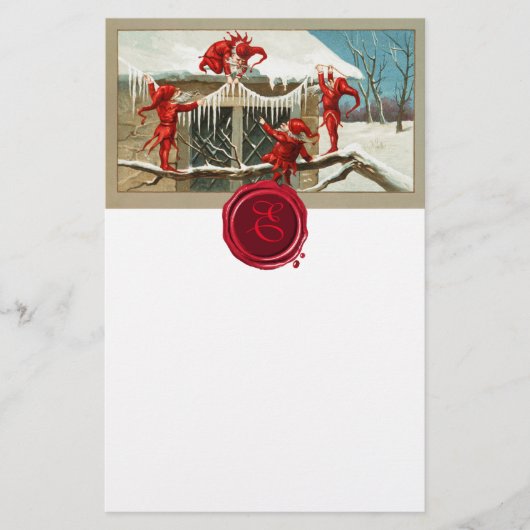 RED CHRISTMAS ELVES EN ICICLES Wax Seal Monogram Briefpapier (Voorkant)