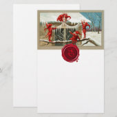RED CHRISTMAS ELVES EN ICICLES Wax Seal Monogram Briefpapier (Voorkant / Achterkant)