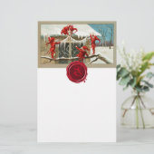 RED CHRISTMAS ELVES EN ICICLES Wax Seal Monogram Briefpapier (Staand voorkant)