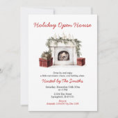 Red Christmas Fireplace Holiday Open House Party Kaart (Voorkant)