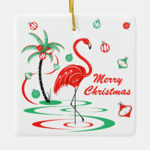 Red Christmas Flamingo Baubles Christmas square Keramisch Ornament