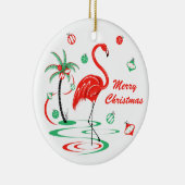 Red Christmas Flamingo Christmas round Keramisch Ornament (Rechts)