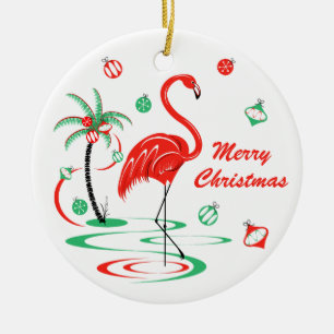 Red Christmas Flamingo Christmas round Keramisch Ornament