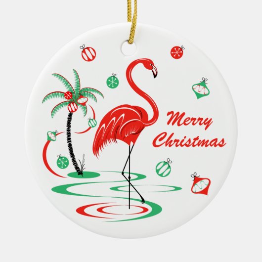 Red Christmas Flamingo Christmas round Keramisch Ornament (Voorkant)