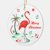 Red Christmas Flamingo Christmas round Keramisch Ornament (Links)
