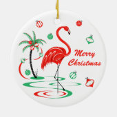 Red Christmas Flamingo Christmas round Keramisch Ornament (Achterkant)