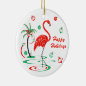 Red Christmas Flamingo Holidays Text round Keramisch Ornament (Rechts)