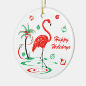 Red Christmas Flamingo Holidays Text round Keramisch Ornament (Links)