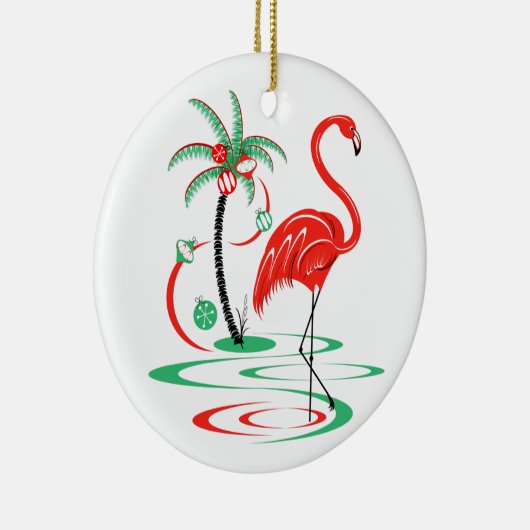 Red Christmas Flamingo ornament round (Rechts)