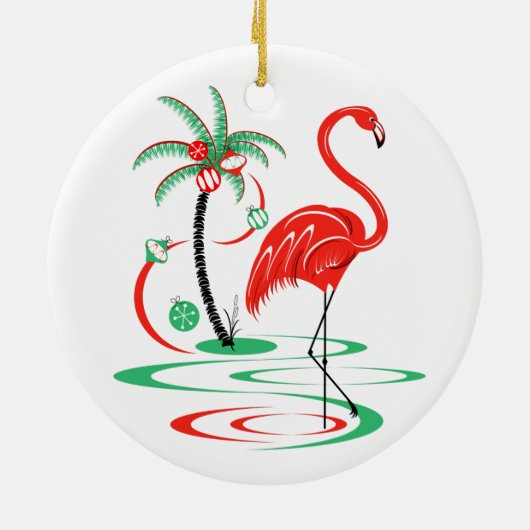 Red Christmas Flamingo ornament round (Achterkant)