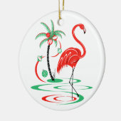 Red Christmas Flamingo Text ornament round (Links)