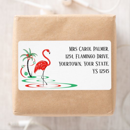 Red Christmas Flamingo verzendlabel (Insitu)