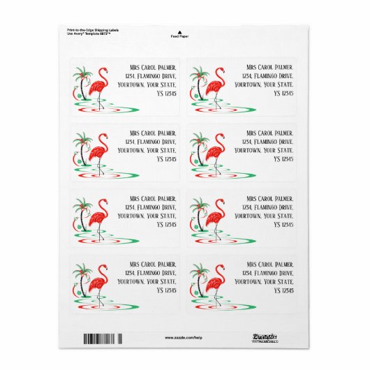 Red Christmas Flamingo verzendlabel (Full Sheet)