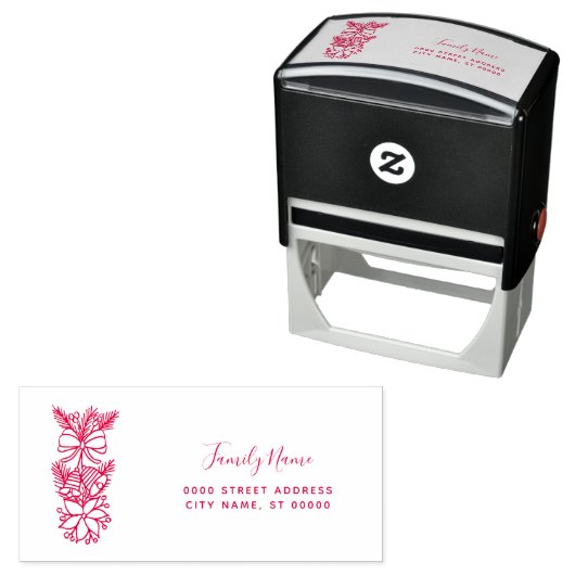 Red Christmas Floral Address Self-inking Stamp Zelfinktende Stempel (In situ)