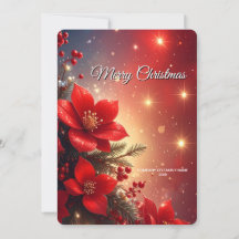 Red Christmas Floral Holiday Card
