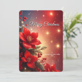 Red Christmas Floral Holiday Card Feestdagenkaart (Staand voorkant)