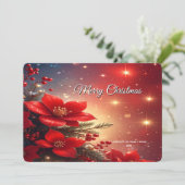 Red Christmas Floral Holiday Card Feestdagenkaart (Staand voorkant)