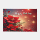 Red Christmas Floral Holiday Doormat Deurmat (Voorkant)
