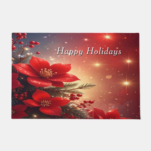 Red Christmas Floral Holiday Doormat Deurmat (Voorkant)
