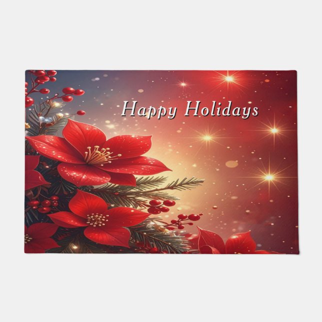 Red Christmas Floral Holiday Doormat Deurmat (Voorkant)