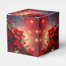 Red Christmas Floral Holiday Favor Box Bedankdoosjes