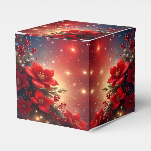 Red Christmas Floral Holiday Favor Box Bedankdoosjes (Voorkant Zijde)