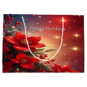 Red Christmas Floral Holiday Gift Bag Groot Cadeauzakje (Achterkant)