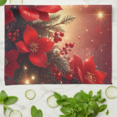 Red Christmas Floral Holiday Kitchen Towel Theedoek (Gevouwen)