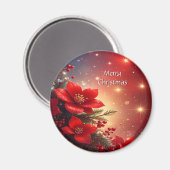 Red Christmas Floral Holiday Magnet (Voorkant / Achterkant)
