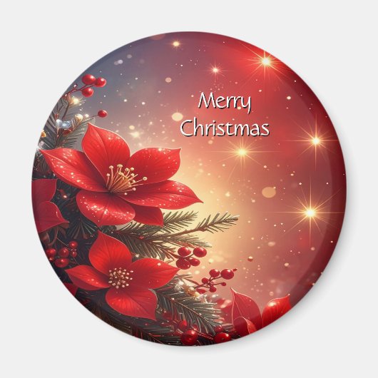 Red Christmas Floral Holiday Magnet (Voorkant)