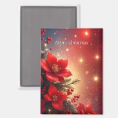 Red Christmas Floral Holiday Magnet (Voorkant / Achterkant)