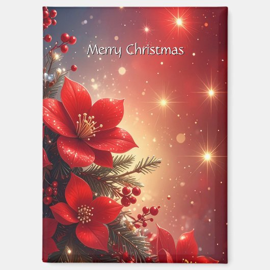Red Christmas Floral Holiday Magnet (Voorkant)