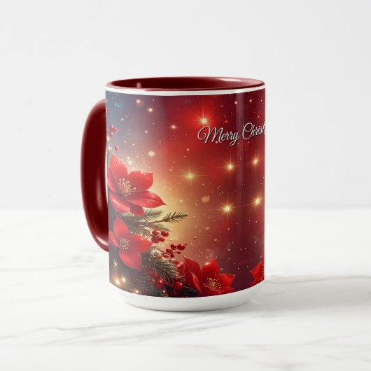 Red Christmas Floral Holiday Mug Mok (Voorkant links)