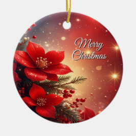 Red Christmas Floral Holiday Ornament