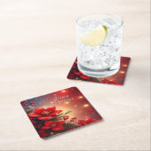 Red Christmas Floral Holiday Paper Coaster Kartonnen Onderzetters (Insitu)