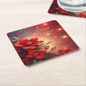 Red Christmas Floral Holiday Paper Coaster Kartonnen Onderzetters (Schuin)
