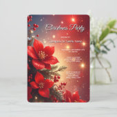 Red Christmas Floral Holiday Party Invitation Kaart (Staand voorkant)
