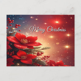 Red Christmas Floral Holiday Postcard Briefkaart
