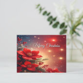 Red Christmas Floral Holiday Postcard Briefkaart (Staand voorkant)