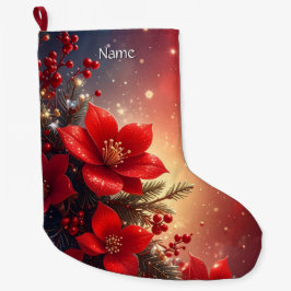 Red Christmas Floral Holiday Stocking Grote Kerstsok