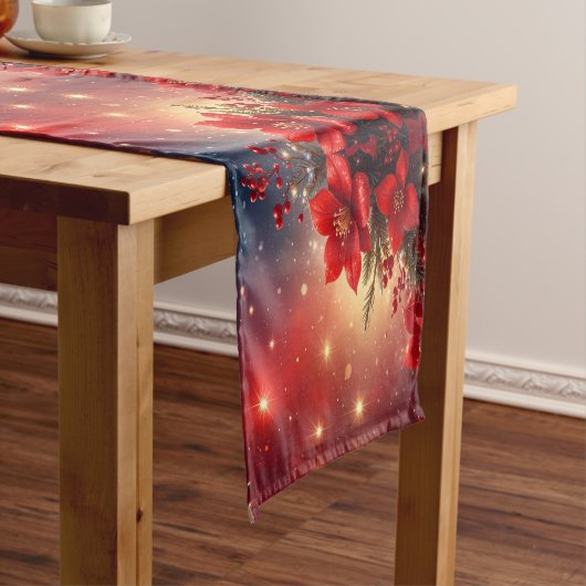 Red Christmas Floral Holiday Table Runner Medium Tafelloper (Voorbeeld)