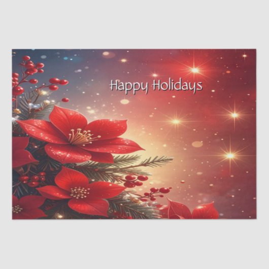 Red Christmas Floral Holiday Tissue Paper Tissuepapier (Voorkant)