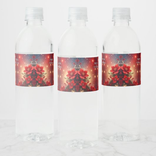 Red Christmas Floral Holiday Water Bottle Label Waterfles Etiket (Flessen)