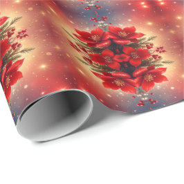 Red Christmas Floral Holiday Wrapping Paper Cadeaupapier