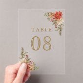 Red Christmas Floral Wedding Acrylic Table Number Acryl Uitnodigingen (Insitu (Draagbaar))
