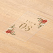 Red Christmas Floral Wedding Acrylic Table Number Acryl Uitnodigingen (Laagn)