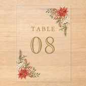 Red Christmas Floral Wedding Acrylic Table Number Acryl Uitnodigingen (Voorkant)