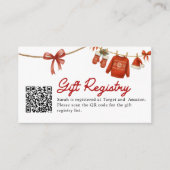 Red Christmas Gift QR Code Registry Card Informatiekaartje (Voorkant)