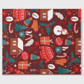 Red Christmas Gift Wrapping Paper with Festive Ico Cadeaupapier (Vlak)