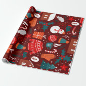 Red Christmas Gift Wrapping Paper with Festive Ico Cadeaupapier (Uitgerold)